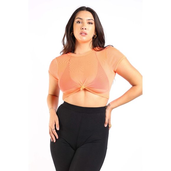 Women's Sexy See Through Mesh Swimsuit Cover up Shirt Neon-Coral Size S, M, L - Picture 10 of 10